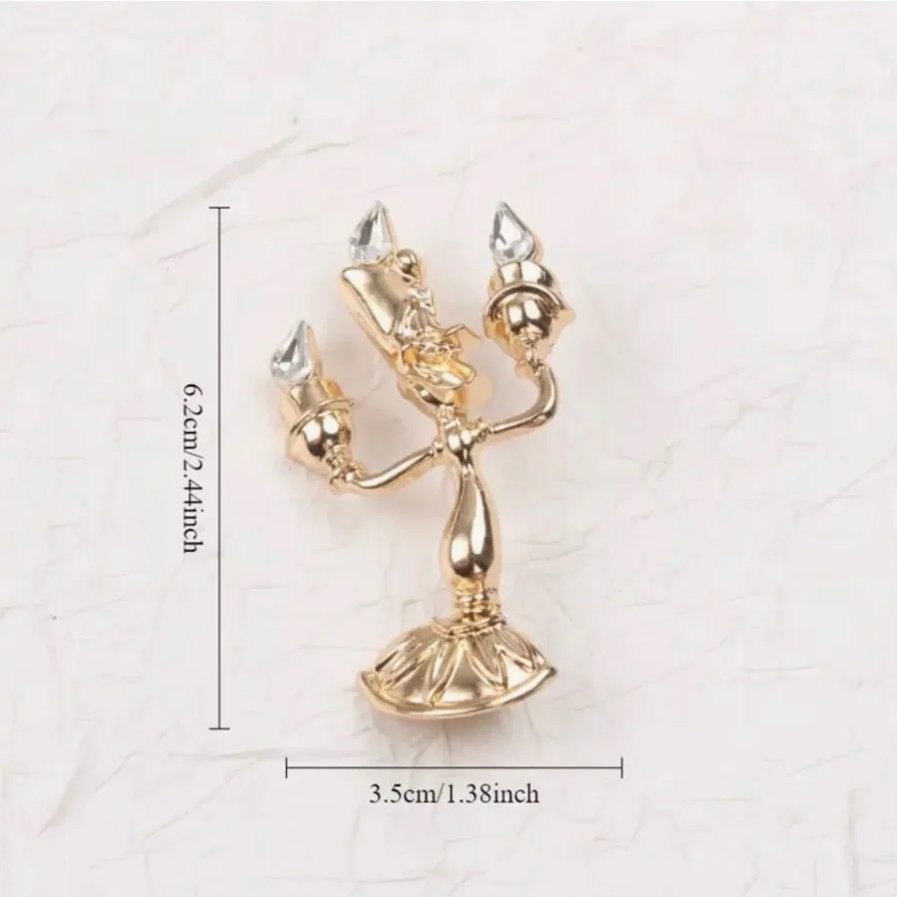 Whimsical Vintage-Style Gold-Tone & Zirconia Candlestick Brooch Pin NWOT
